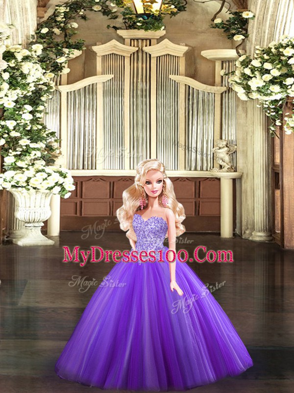 Pretty Purple Lace Up Sweet 16 Quinceanera Dress Beading Sleeveless Floor Length