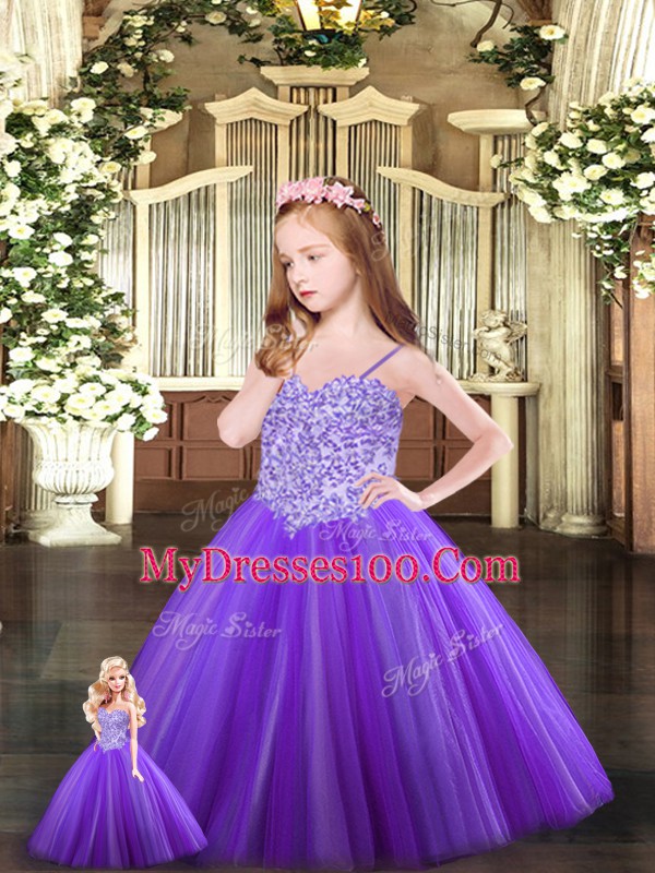 Pretty Purple Lace Up Sweet 16 Quinceanera Dress Beading Sleeveless Floor Length