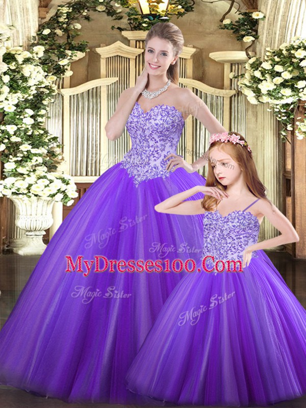 Pretty Purple Lace Up Sweet 16 Quinceanera Dress Beading Sleeveless Floor Length
