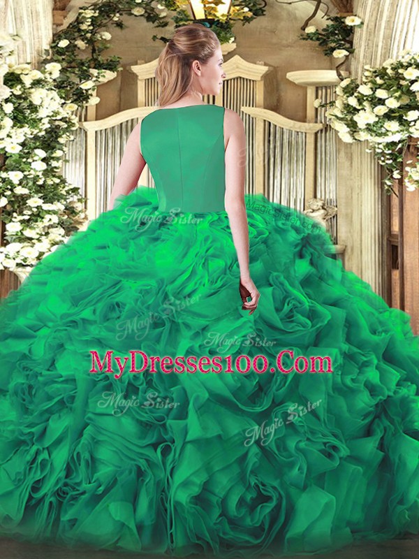 Cute Scoop Sleeveless Side Zipper 15th Birthday Dress Olive Green Fabric With Rolling Flowers