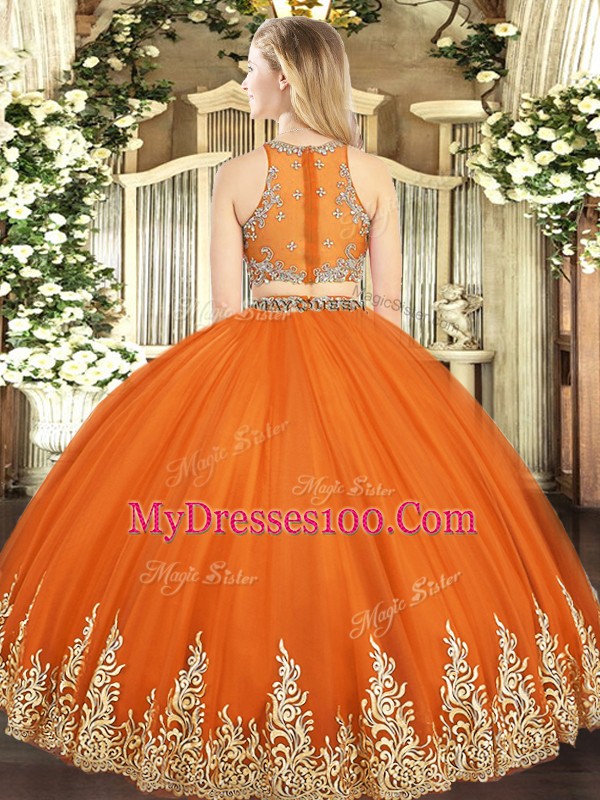 Romantic Floor Length Zipper 15th Birthday Dress Hot Pink for Military Ball and Sweet 16 and Quinceanera with Beading and Appliques