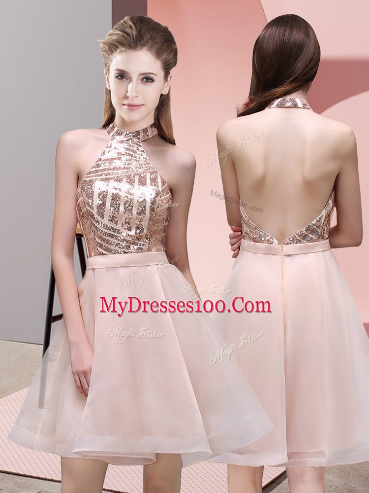 Fancy Chiffon Sleeveless Mini Length Dama Dress and Sequins