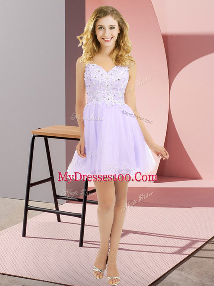 Artistic Lavender Sleeveless Tulle Side Zipper Bridesmaid Dress for Prom and Party and Wedding Party