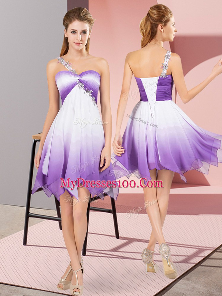 Multi-color One Shoulder Lace Up Beading Evening Dress Sleeveless
