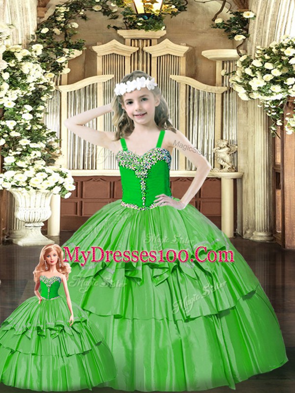 Green 15th Birthday Dress Military Ball and Sweet 16 and Quinceanera with Beading and Ruffled Layers Sweetheart Sleeveless Lace Up