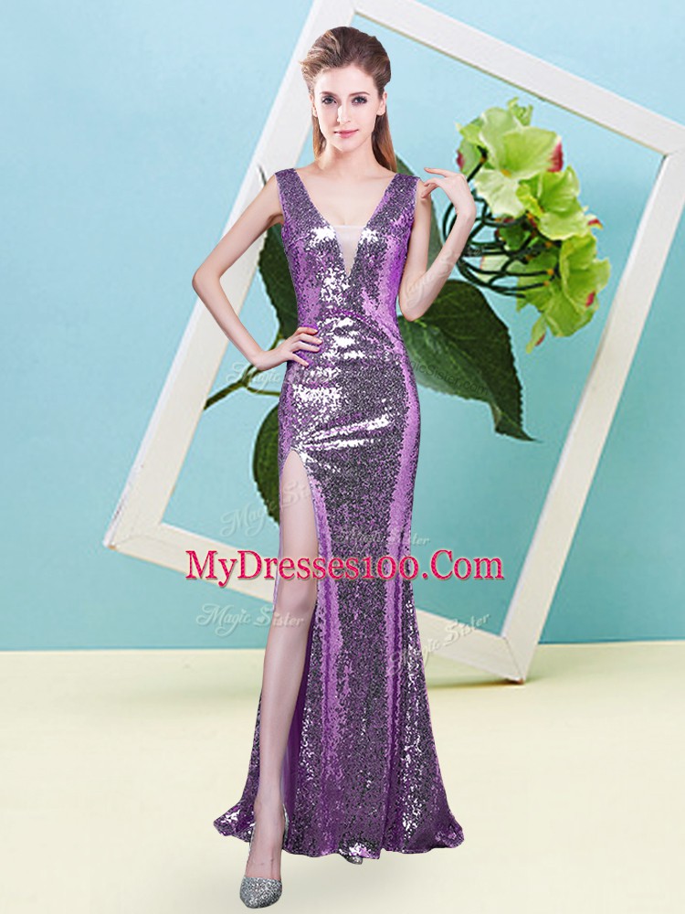 Dramatic Sleeveless Zipper Floor Length Sequins