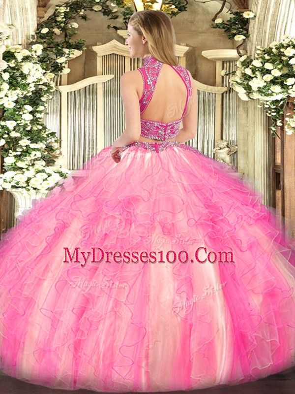 Floor Length Two Pieces Sleeveless Lilac 15 Quinceanera Dress Backless