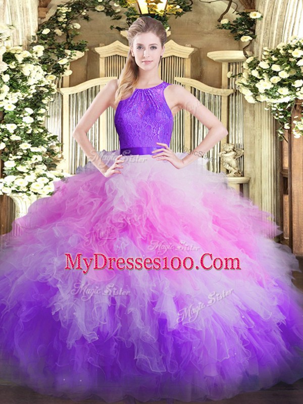 Great Floor Length Multi-color Quinceanera Dress Scoop Sleeveless Zipper