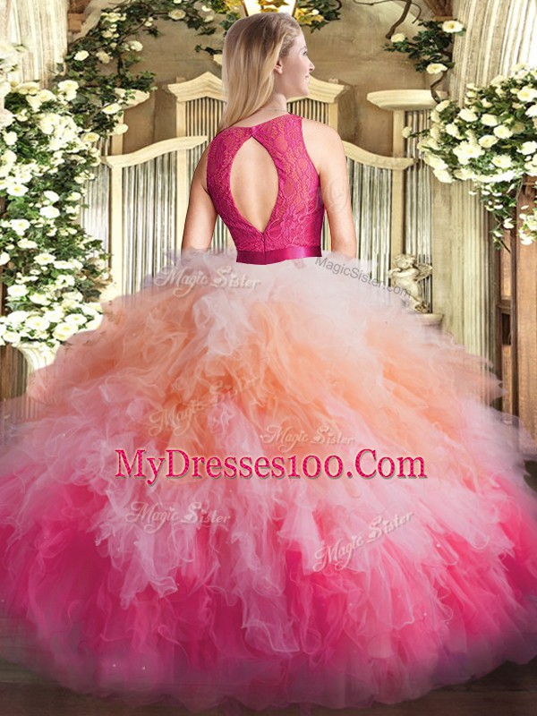 Great Floor Length Multi-color Quinceanera Dress Scoop Sleeveless Zipper