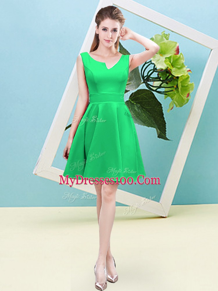 Asymmetric Sleeveless Vestidos de Damas Mini Length Ruching Green Satin