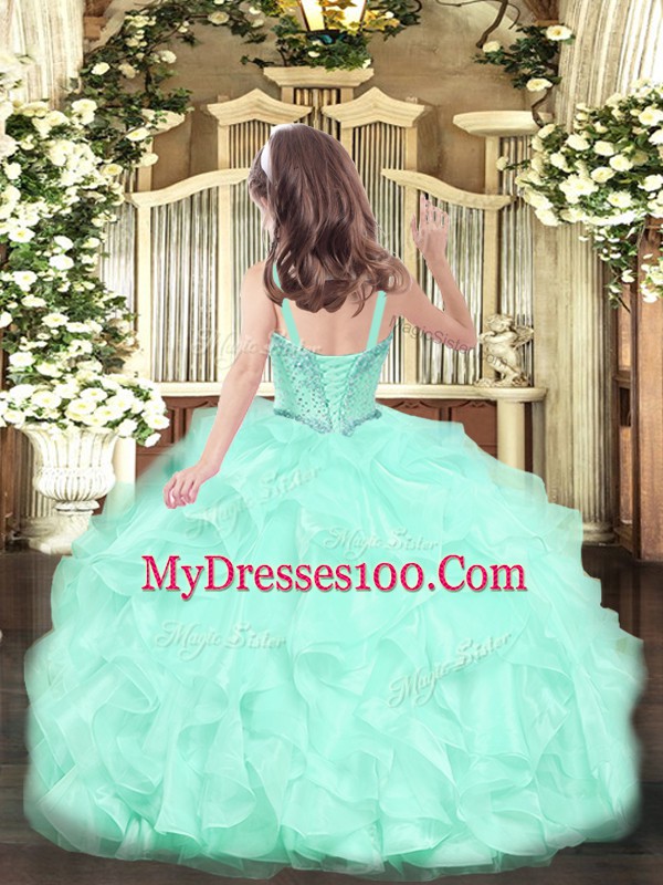 Graceful Straps Sleeveless Zipper Little Girls Pageant Dress Wholesale Rose Pink Organza