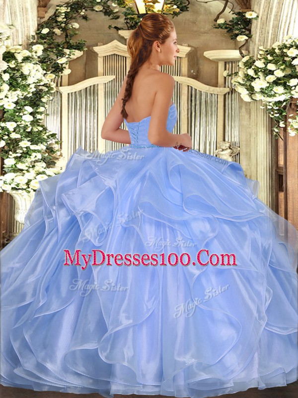 Aqua Blue Lace Up Quinceanera Gown Ruffles Sleeveless Floor Length