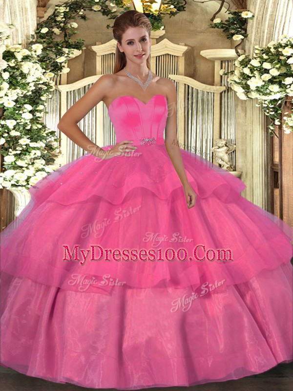 Affordable Sweetheart Sleeveless Organza Sweet 16 Dresses Beading and Ruffled Layers Lace Up