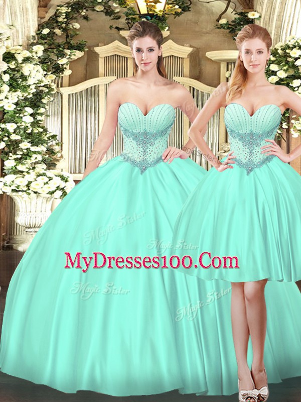 Dazzling Sleeveless Lace Up Quinceanera Dresses Apple Green Tulle