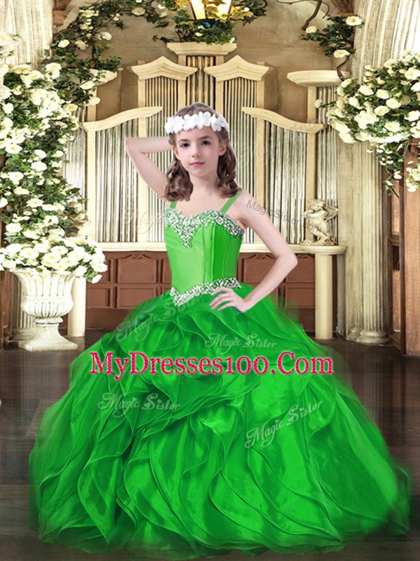 Sleeveless Beading and Ruffles Lace Up Little Girl Pageant Gowns