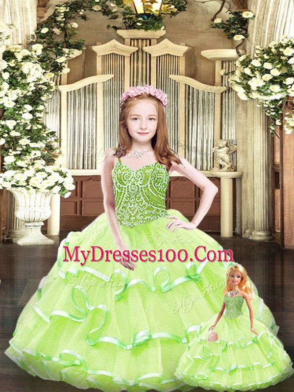 Tulle Sweetheart Sleeveless Lace Up Beading and Ruffled Layers Sweet 16 Dresses in Yellow Green