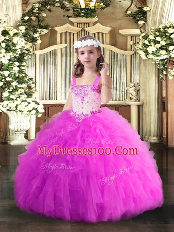 Sleeveless Beading and Ruffles Lace Up Pageant Gowns For Girls