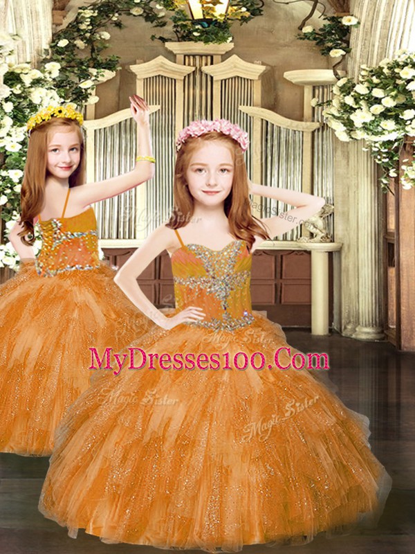 Rust Red Sleeveless Beading and Ruffles Floor Length Vestidos de Quinceanera