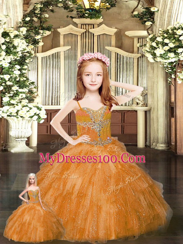 Rust Red Sleeveless Beading and Ruffles Floor Length Vestidos de Quinceanera