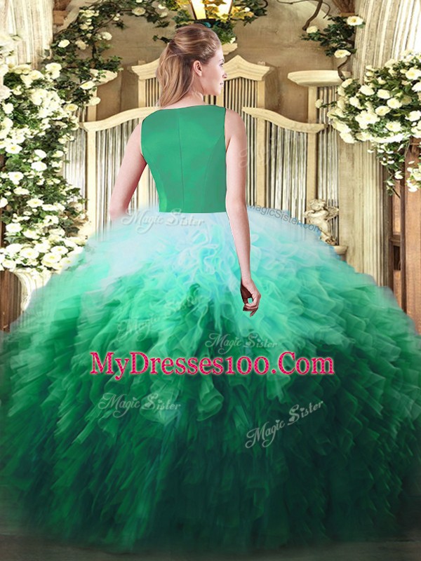 Glorious Multi-color Tulle Zipper Sweet 16 Quinceanera Dress Sleeveless Floor Length Beading and Ruffles