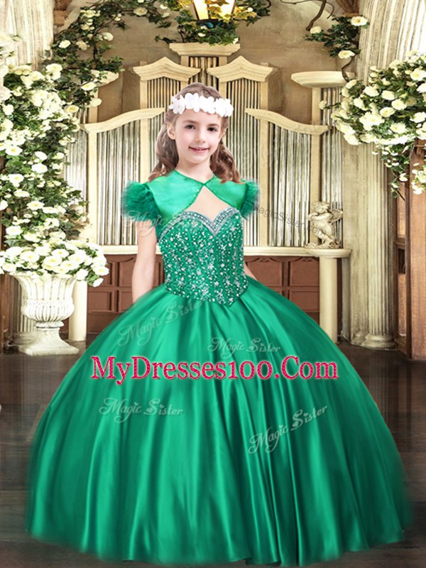 Turquoise Straps Neckline Beading Little Girl Pageant Dress Sleeveless Lace Up