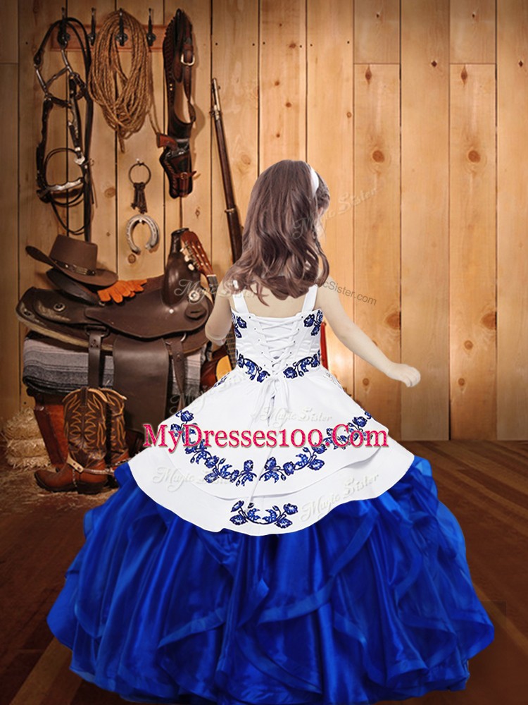 Low Price Ball Gowns Little Girl Pageant Gowns Teal Straps Organza Sleeveless Floor Length Lace Up