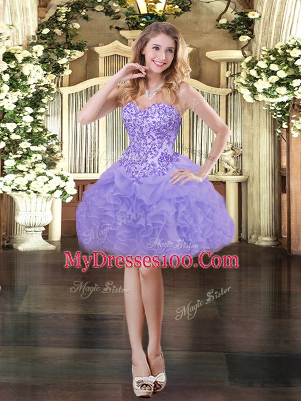 Organza Sleeveless Mini Length Cocktail Dresses and Appliques and Ruffles and Pick Ups
