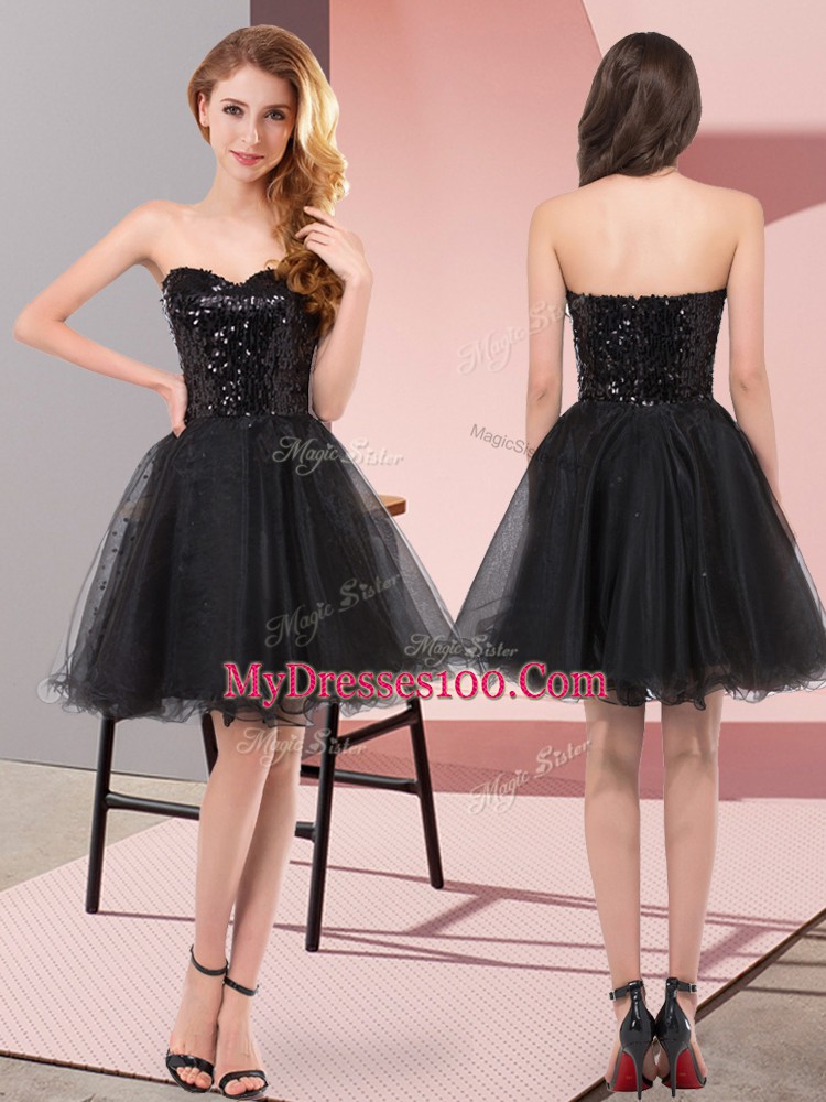 Nice Black Sweetheart Zipper Sequins Dress for Prom Sleeveless