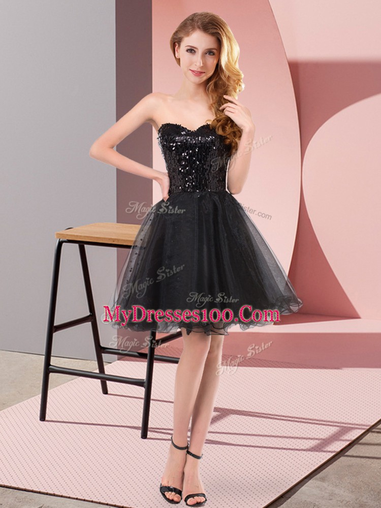 Nice Black Sweetheart Zipper Sequins Dress for Prom Sleeveless