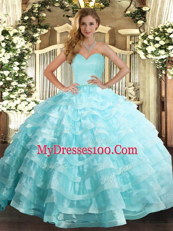 Best Selling Sweetheart Sleeveless Organza Vestidos de Quinceanera Ruffled Layers Lace Up