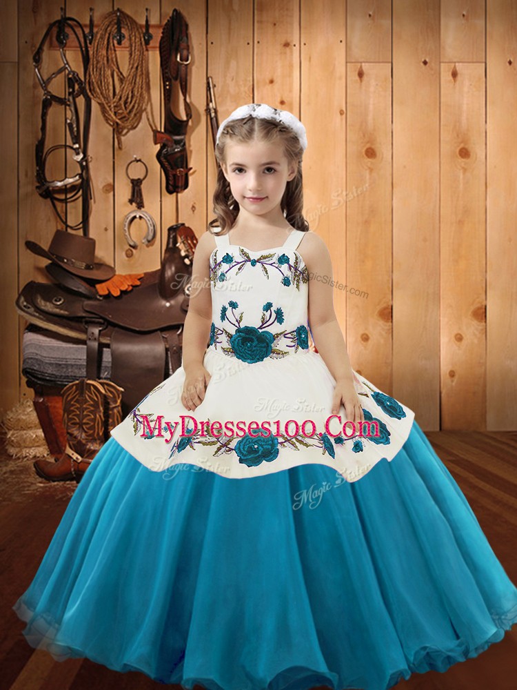 Super Sleeveless Embroidery Lace Up Little Girl Pageant Dress