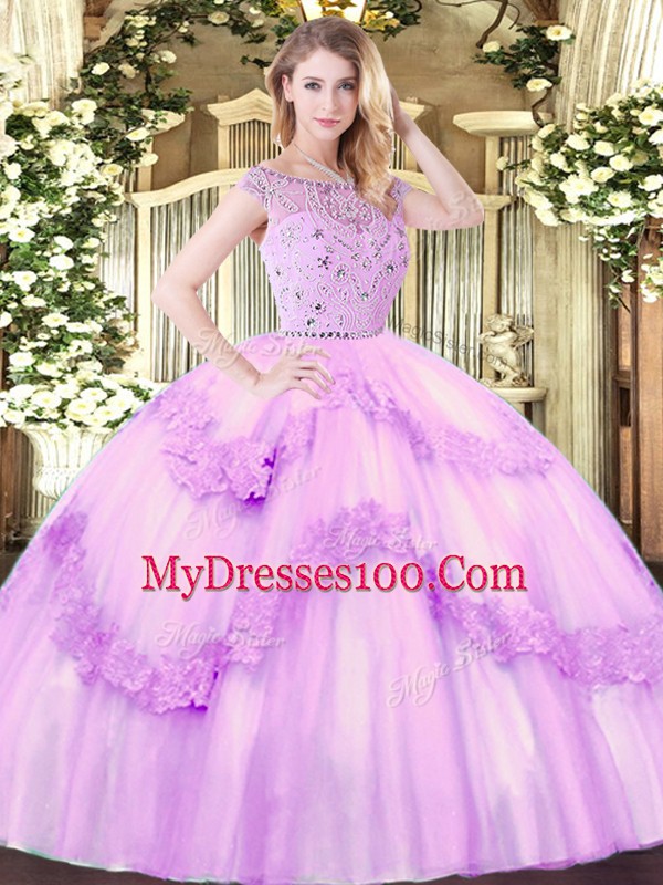 Lovely Lilac Zipper Sweet 16 Quinceanera Dress Beading and Appliques Sleeveless Floor Length