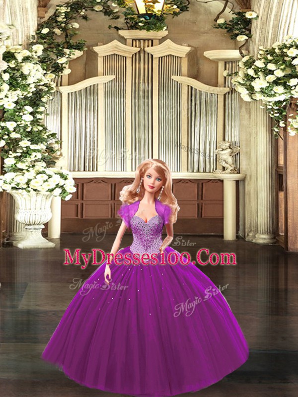 Ball Gowns Quince Ball Gowns Fuchsia Straps Tulle Sleeveless Floor Length Lace Up