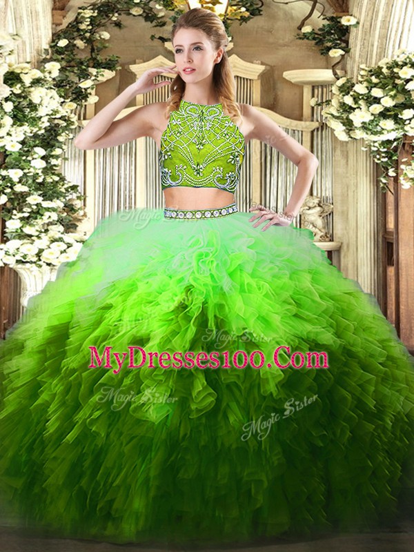 Sleeveless Beading and Ruffles Zipper Quinceanera Dress