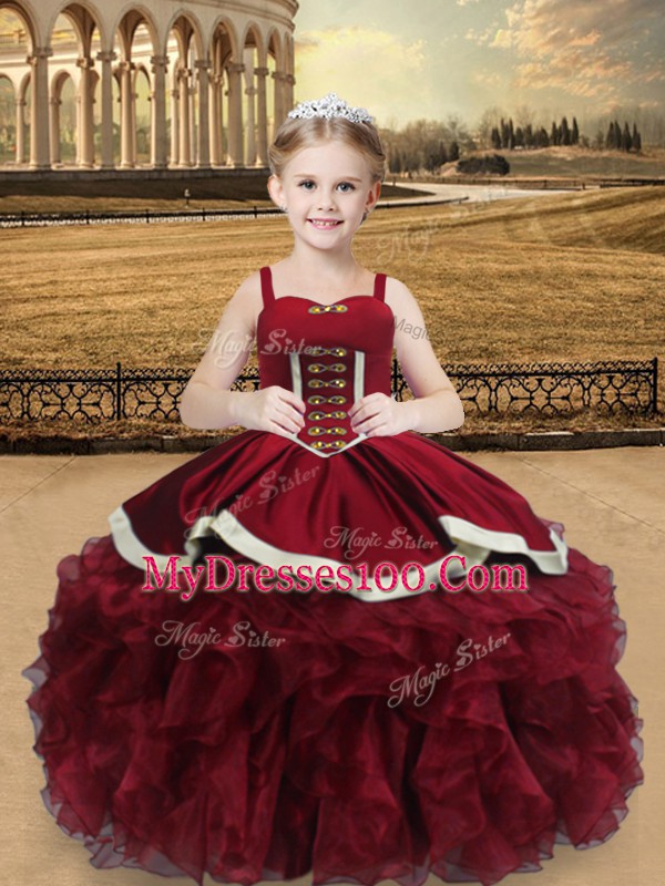 Straps Sleeveless Organza Pageant Gowns For Girls Beading and Ruffles Lace Up