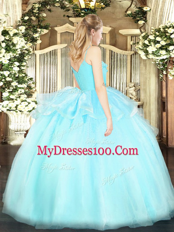Yellow Green Zipper Spaghetti Straps Ruffles Quinceanera Dress Organza Sleeveless