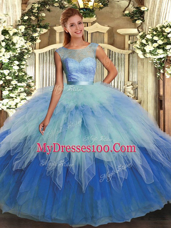 Scoop Sleeveless Tulle Sweet 16 Dresses Ruffles Backless