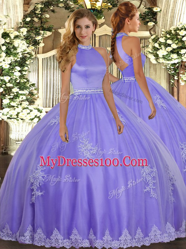 Modest Floor Length Ball Gowns Sleeveless Lavender Vestidos de Quinceanera Backless