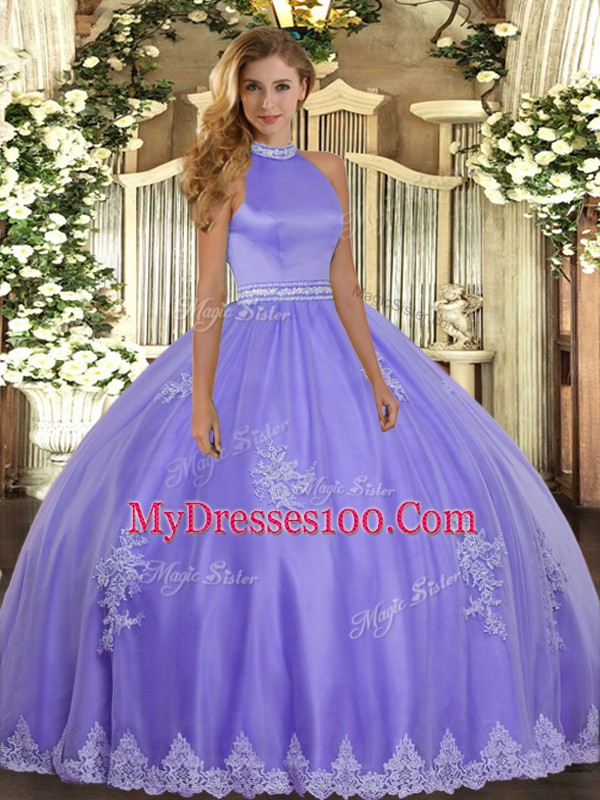 Modest Floor Length Ball Gowns Sleeveless Lavender Vestidos de Quinceanera Backless