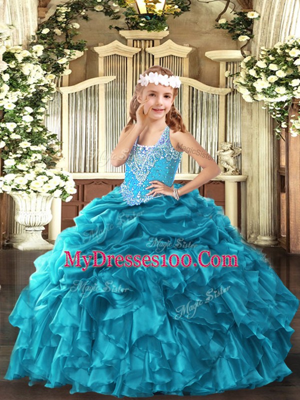 Affordable Sleeveless Beading and Ruffles and Pick Ups Lace Up Pageant Gowns For Girls