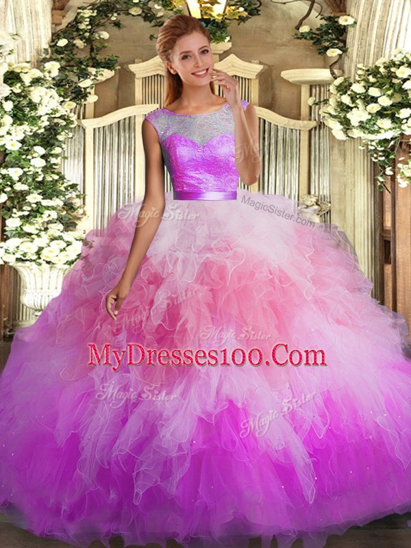 On Sale Floor Length Multi-color Quinceanera Dresses Scoop Sleeveless Backless
