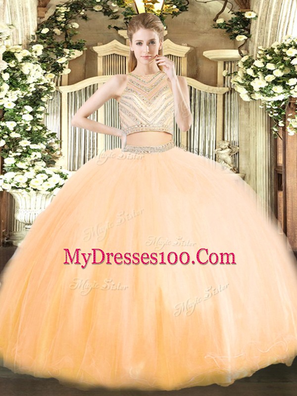 Discount Floor Length Gold Quinceanera Gowns Scoop Sleeveless Zipper