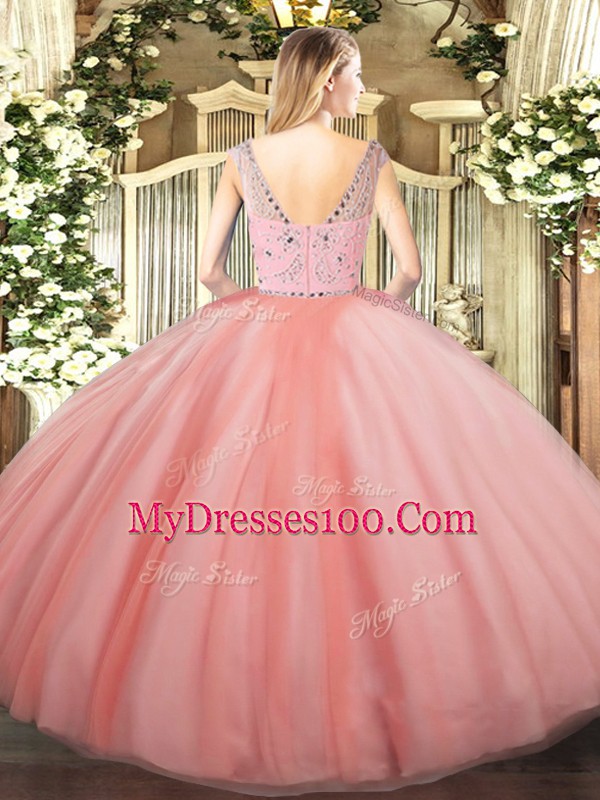 Yellow Green Ball Gowns Tulle Bateau Sleeveless Beading Floor Length Zipper 15th Birthday Dress