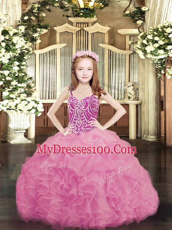Luxurious Sleeveless Lace Up Floor Length Beading and Ruffles and Pick Ups Pageant Gowns For Girls