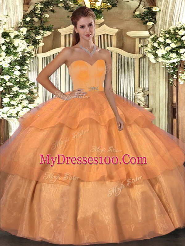Discount Sweetheart Sleeveless Organza Sweet 16 Dress Beading and Ruffled Layers Lace Up