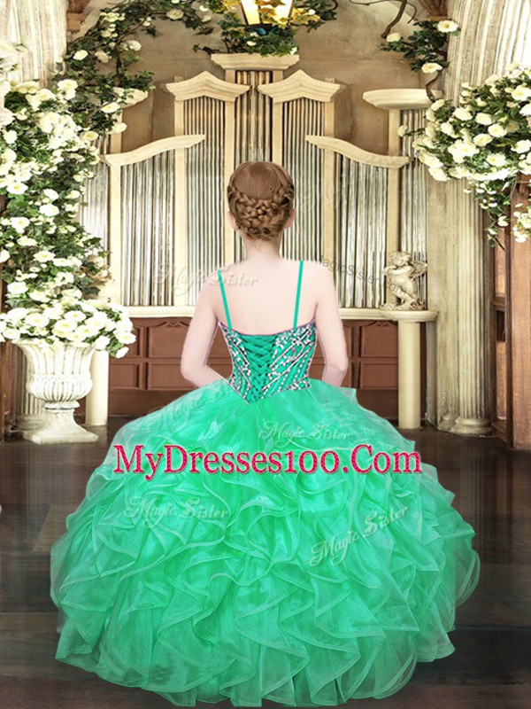 Unique Spaghetti Straps Sleeveless Lace Up Little Girls Pageant Dress Organza