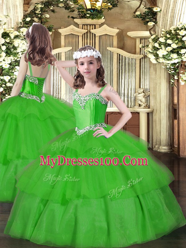 Green Lace Up Sweetheart Beading and Ruffled Layers Quinceanera Dress Organza Sleeveless