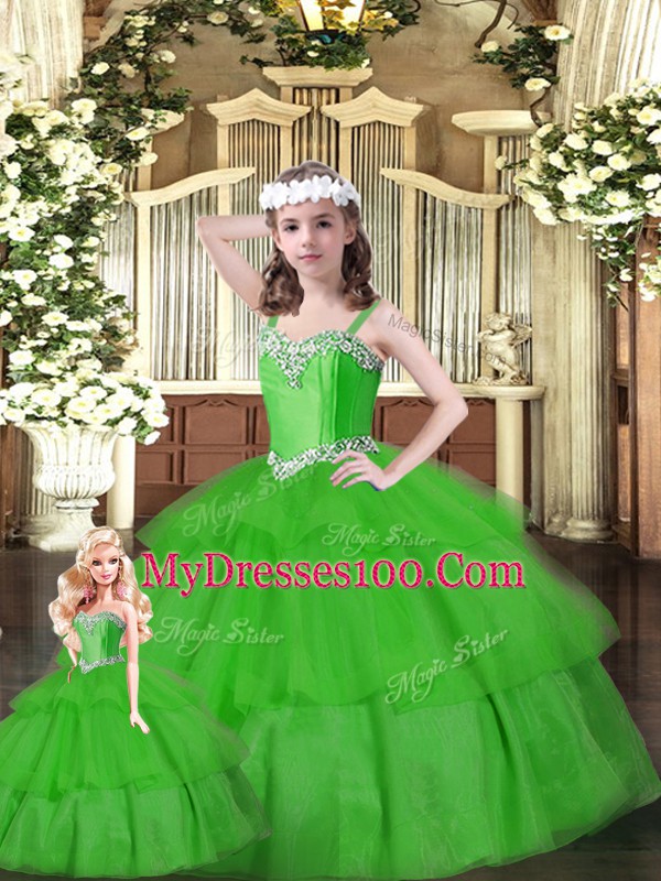 Green Lace Up Sweetheart Beading and Ruffled Layers Quinceanera Dress Organza Sleeveless