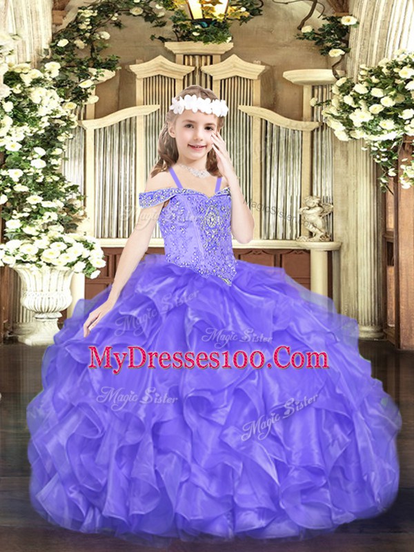 Discount Sleeveless Beading and Ruffles Lace Up Little Girls Pageant Gowns