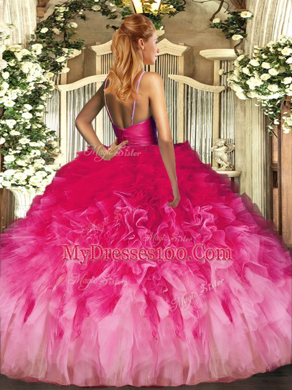 Stylish Sleeveless Backless Floor Length Beading and Ruffles Quinceanera Dress
